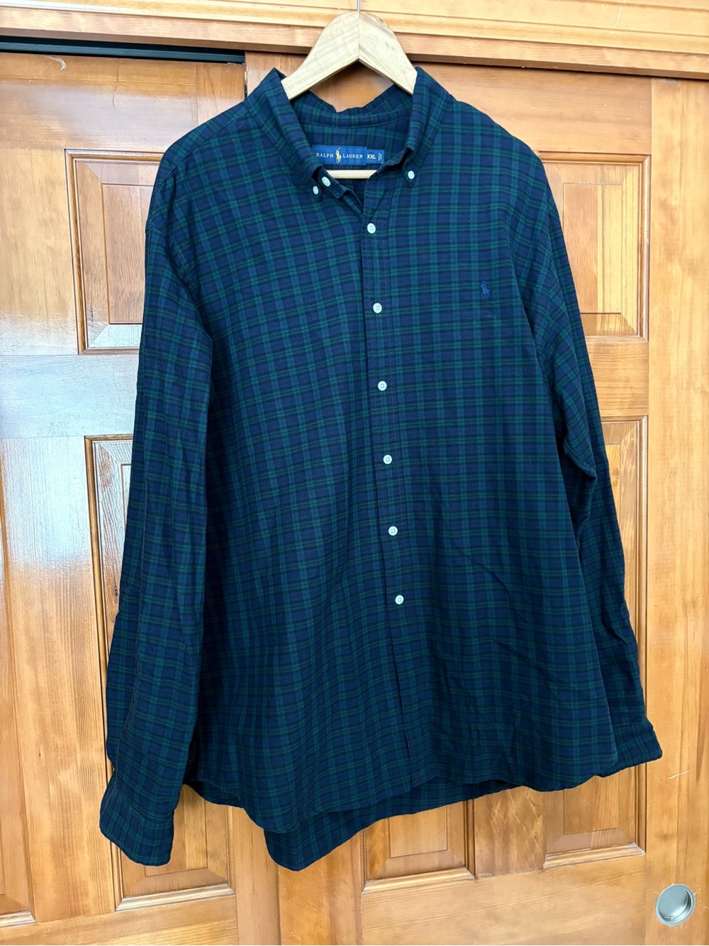 Ralph Lauren Plaid Cotton Button Down Navy Green Size XXL
